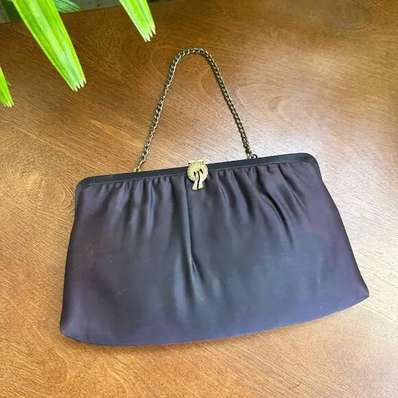 Vintage 1960s Womens Black Purple Convertible Handbag Clutch