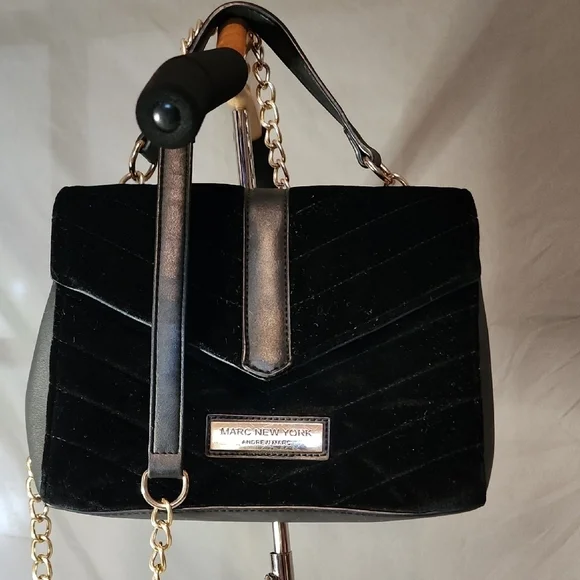 Marc New York Black Velvet Shoulder Bag with Gold Chain