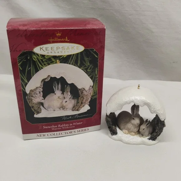 Snowshoe Rabbits in Winter Hallmark Keepsake Ornament Vintage 1997