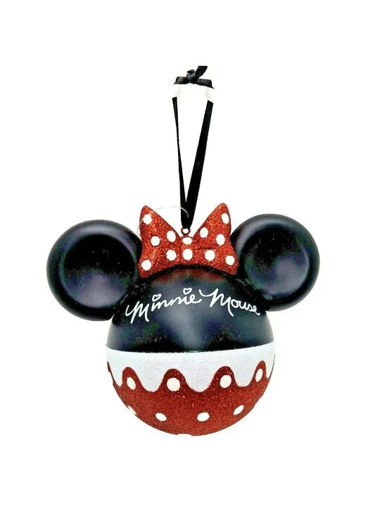 Disney Parks Minnie Mouse Bow Glass Christmas Ornament New With Tags