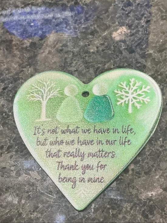 Green Heart-Shaped Holiday Ornament with Sentiment