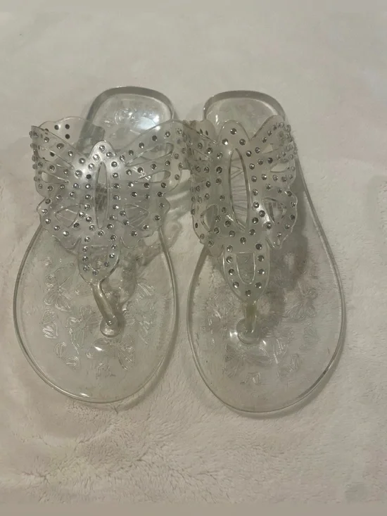 Clear Rhinestone Butterfly Jelly Flip Flop Sandals - Girls Size 1