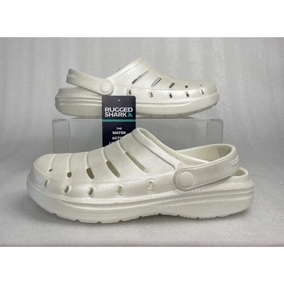 Rugged Shark Eva White Pearl Clogs Slip on Sandals Girls Size 5 NEW