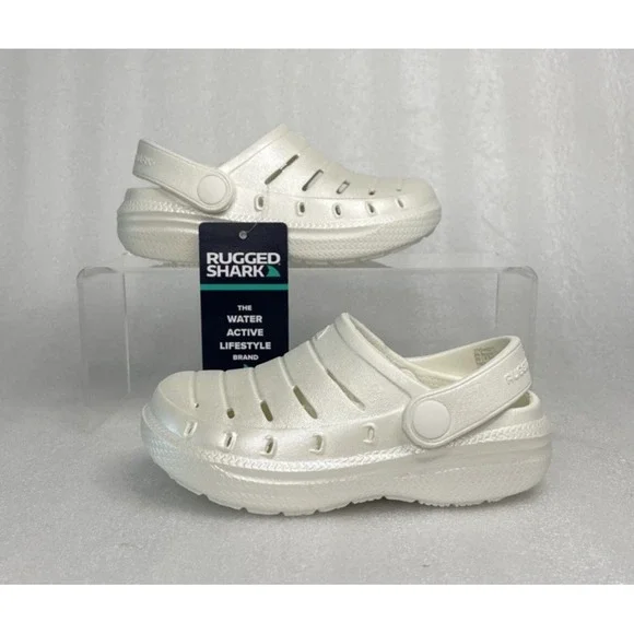 Rugged Shark Eva White Pearl Clogs Slip on Sandals Toddler Girls Size 8 NEW