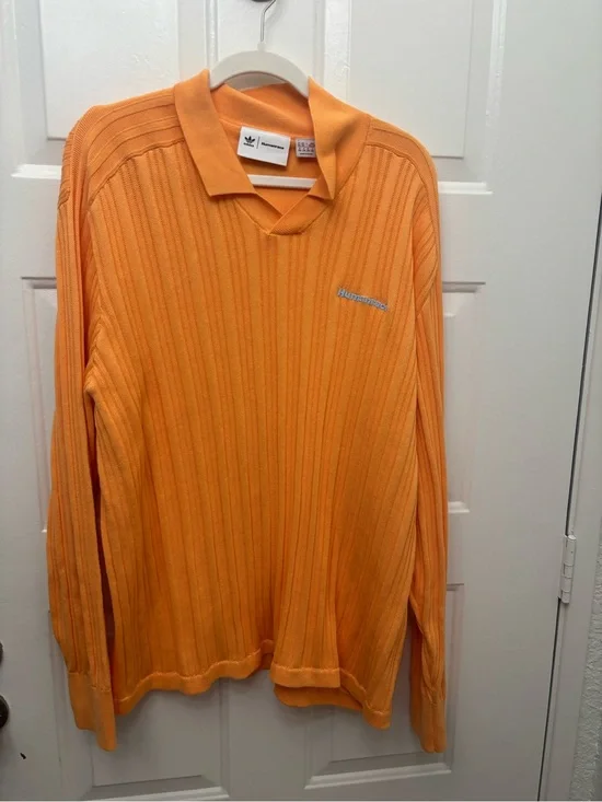 Vintage Retro Adidas x Pharrell Human Race Soccer Sports Knit LS Jersey Orange