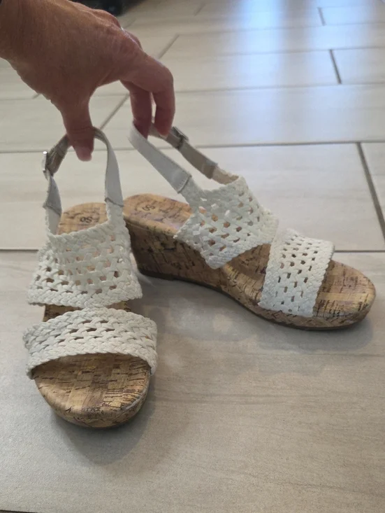 Girl's White Soft Woven Cork Wedge Sandals with Slingback Strap Size 5 2in EUC