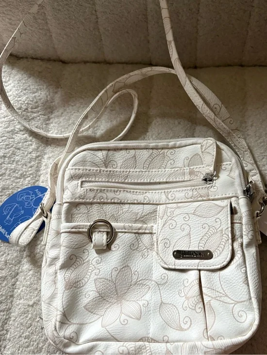 Cream Floral Pattern Crossbody Shoulder Bag