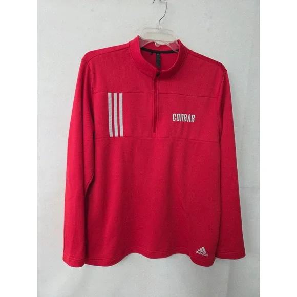 Adidas A482 Mens XL Red Waffle Knit 3-Stripes Quarter Zip Pullover FT6579 Logo