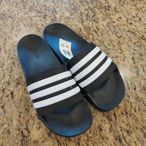 Adidas Adilette Cloudfoam Shower Slides - Core Black / Cloud White NWT Men's 13
