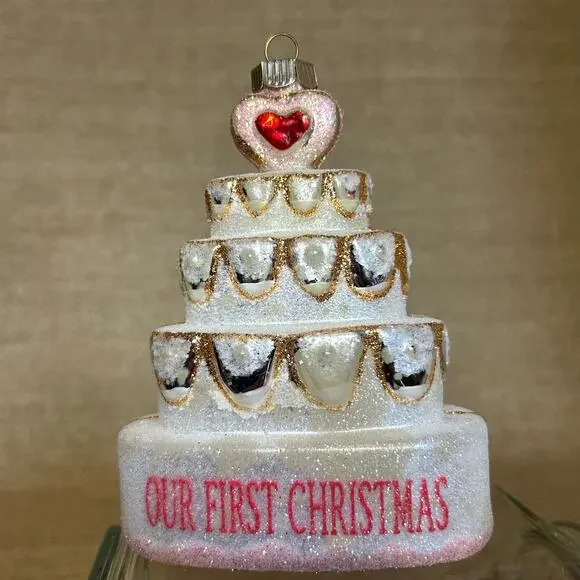 Radko Our First Christmas Wedding Cake Ornament NIB 2008 Celebrations