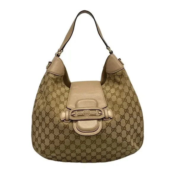 Gucci GG Shoulder Bag 296851 Beige Dark Brown Jacquard Leather