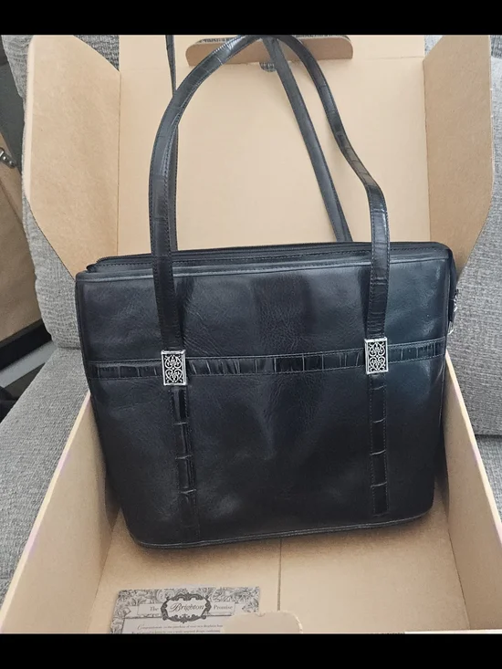 Brighton Black Leather Shoulder Bag with Silver Accents