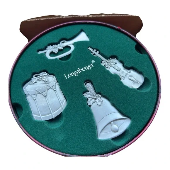 Longaberger 2003 Sounds of  the Season Pewter Musical Instrument Ornaments w Tin
