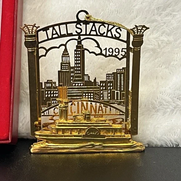 Tall Stacks Riverboat Ornament 1995 Cincinnati Ohio McAlpin's 24kt Gold Finish