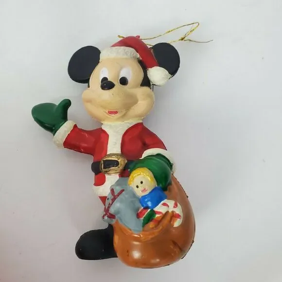 Vintage 80s Mickey Mouse Santa‎ Christmas Ornaments Walt Disney 4