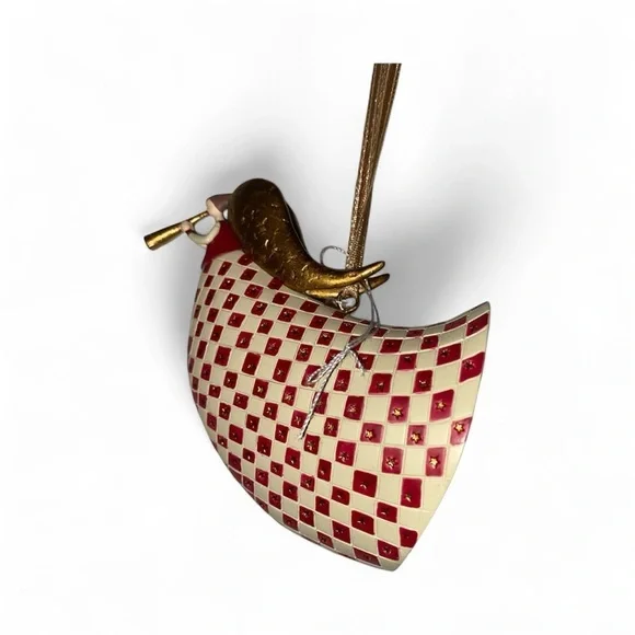 Marcel Schurman Red Cream Checkered Hand Painted Angel  Christmas Ornament 3.5”