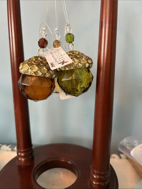 GANZ  (3) Crystal Gold Acorn Ornament Amber & Olive Brass Tops NOT Stand