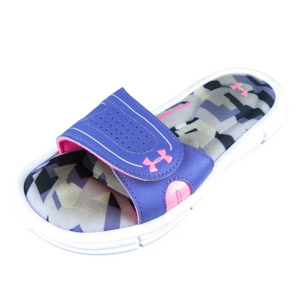 Under Armour‎ Youth Girls Slide Shoes Purple Synthetic Hook & Loop Size 2 Medium