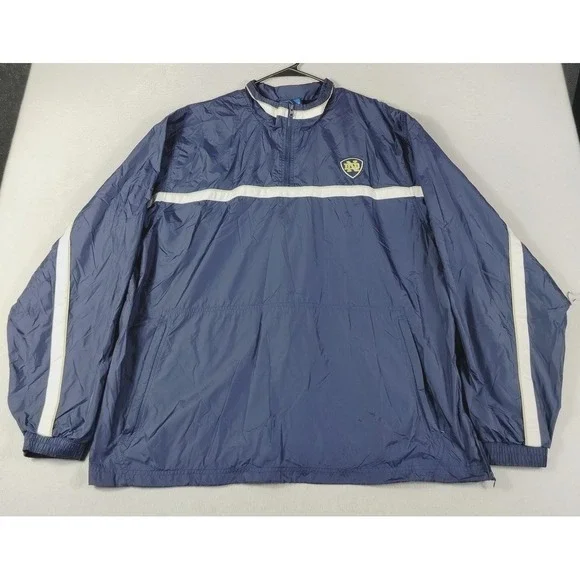 Vintage Notre Dame Fighting Irish Jacket Mens 2XL Blue NCAA Adidas 1/4 Zip Y2K