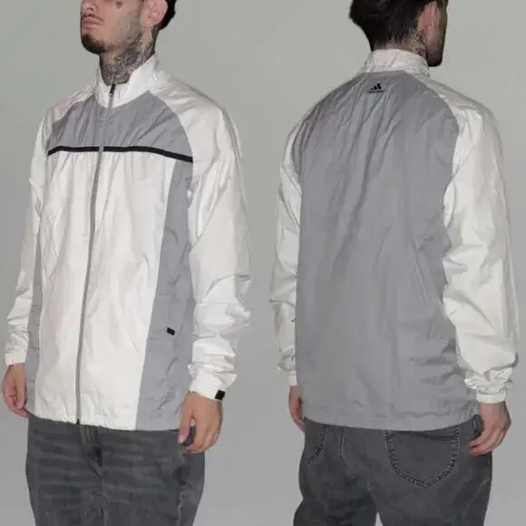 Adidas Climastorm Full Zip Windbreaker Jacket White and Gray