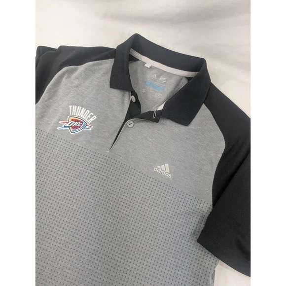 Oklahoma City Thunder Adidas Polo Shirt Men's Small Gray Climacool NBA Golf