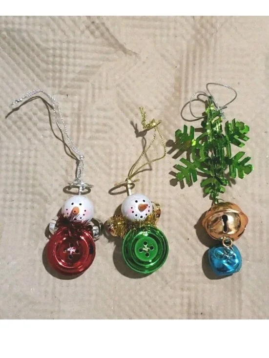 Christmas Ornaments Snowman Angel Snowflake Bells Set Of 3 Metal