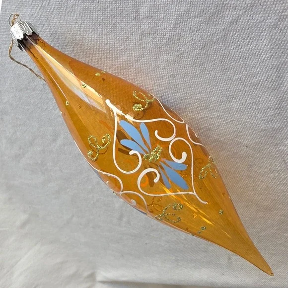 VTG Made in Italy Blown Glass Teardrop Finial Christmas Ornament Hand Painted