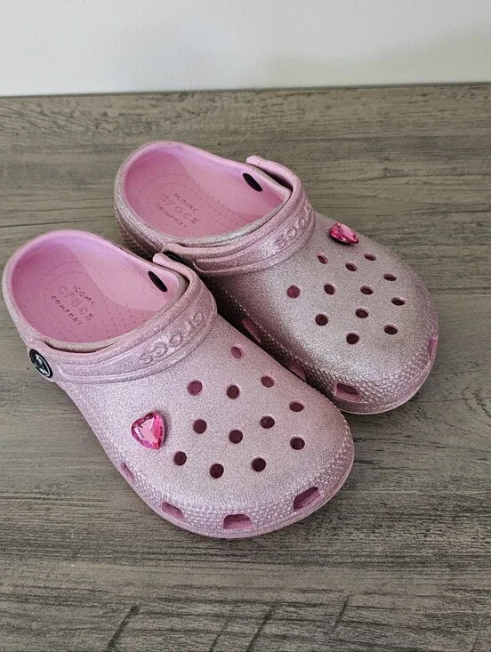 CROCS Kids Glitter Heart Charm Clog Pink Toddler Girl C 12