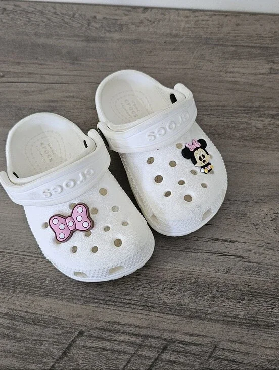 Crocs Kids White Clog Minnie Mouse Pink Bow Charms Baby Toddler C 6