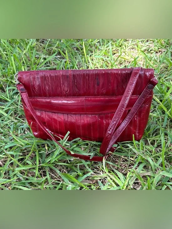 Vintage Eel Skin and Red Leather Shoulder Bag