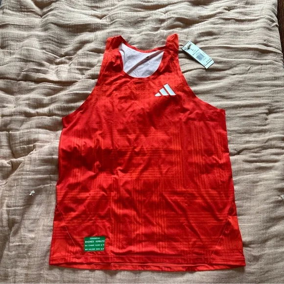 Adidas Rare Rhonex Geometric Red Aeroready Racing Singlet Running Tank Top