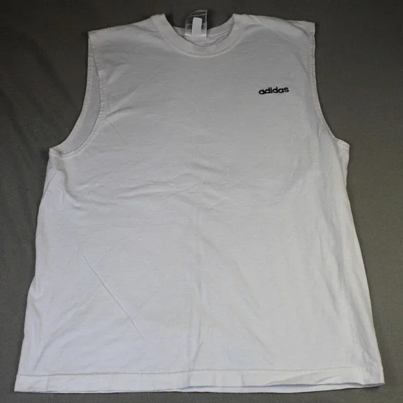 Adidas Muscle Tee Sleeveless Embroidered Logo Medium White Athletic Gym Shirt