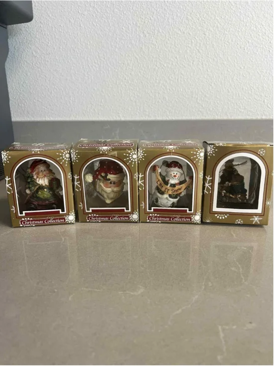 Set of 4 Christmas Collection Ornaments Santa Snowman Holiday Tree New in Box