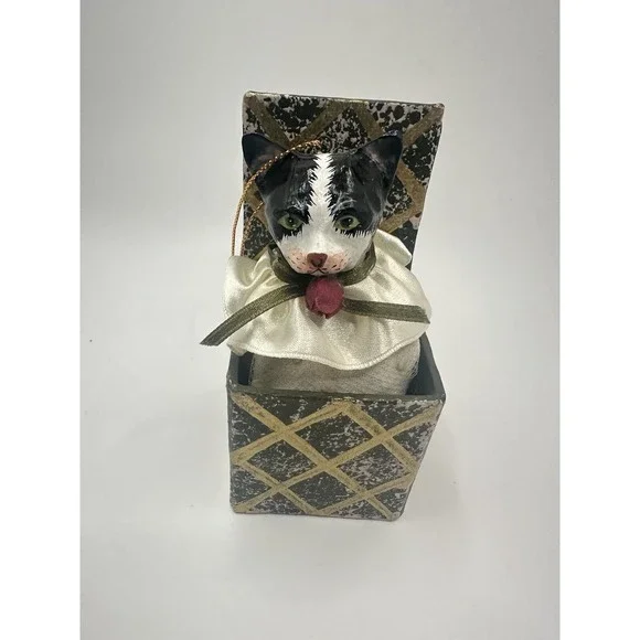 Black And White CAT In A Box Ornament