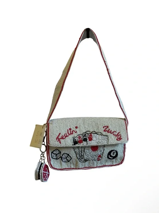 Sol & Mer White Beaded Lucky Dice & Cards Shoulder Bag - NWT **