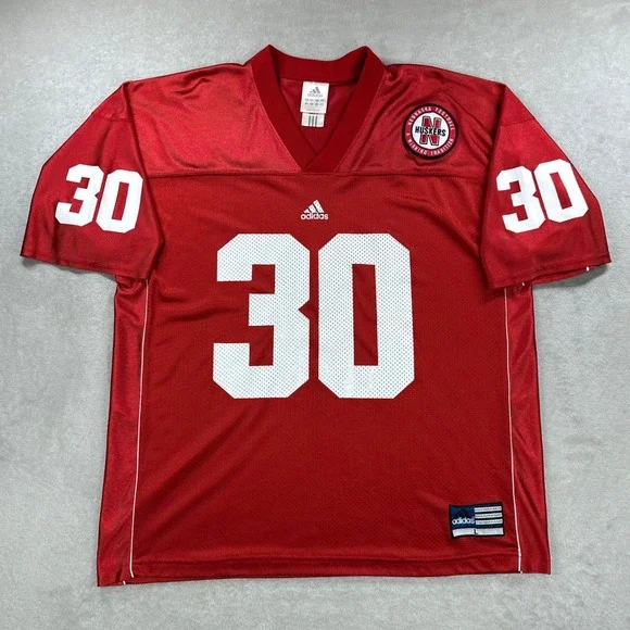 Vintage Nebraska Huskers Jersey Mens Large Red #30 NCAA Football Adidas 00s Y2K
