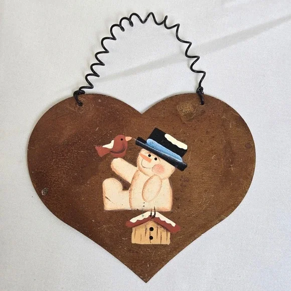 Rustic Metal Heart Christmas Ornament Snowman Cardinal Birdhouse 4