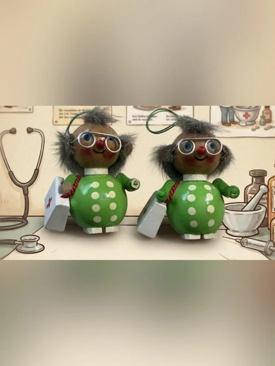 Set of 2 authentic vintage Steinbach Balding doctor wooden Christmas ornaments