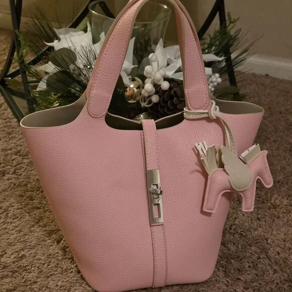 Neiman Marcus Pink Vegan Leather Bucket Purse
