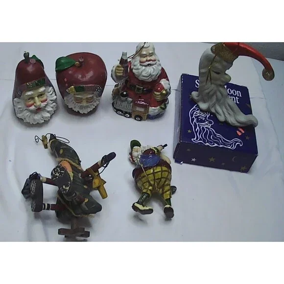 Lot of 6 Santa Ornaments Mixed Materials