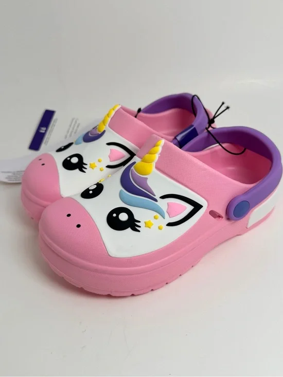 Kids Unicorn Clog Sandals in Pink with Purple Strap lights up