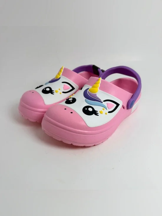 Kids' Pink Unicorn Slip-On Clog Sandals with Purple Heel Strap