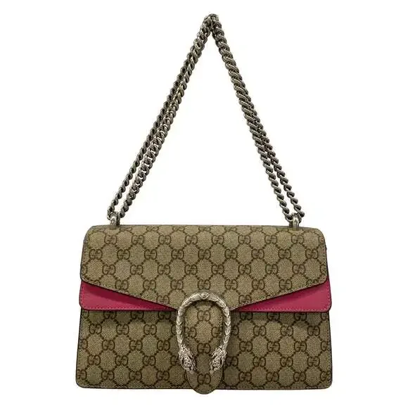 Gucci Dionysus Shoulder Bag 400249 Beige Dark Brown Pink PVC Suede