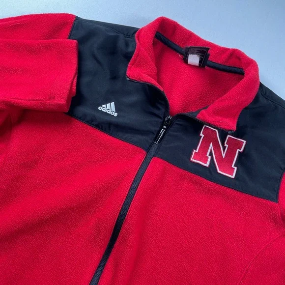 Adidas Nebraska Cornhuskers Fleece Jacket Mens Large Red Black Full Zip