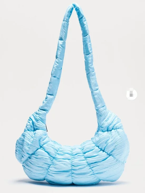 Sky Blue Quilted Shoulder Bag with Padded Strap