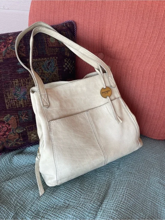 Margot New York Genuine Leather Ivory Cream Shoulder Bag Purse