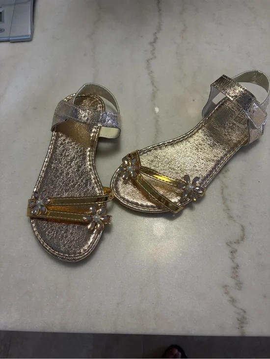 Girls' Gold Floral Accent Sandals with Ankle Strap
