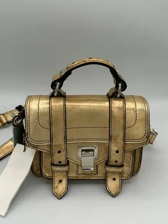 Proenza Schouler PS1 Micro Metallic Gold Crossbody Bag Satchel Authentic NWT