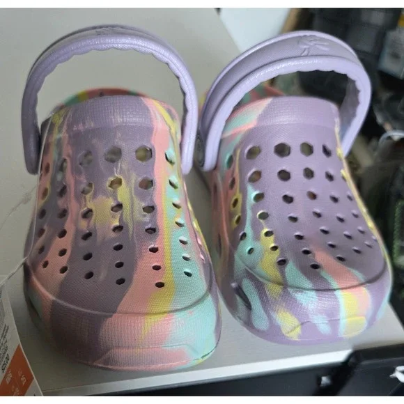 Joybees Kids Modern Clog Pastel Tie Dye Purple Pink Yellow Teal Size 8/9 NEW