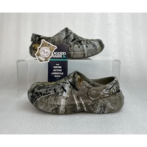 Rugged Shark Camo Real Tree Edge Eva Clogs Lightweight Slip on Boys Size 9 NEW
